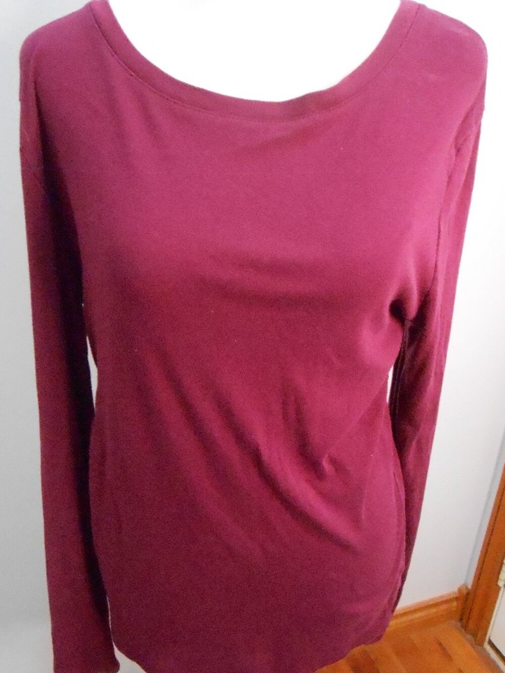 A New Day Women's Burgundy Long Sleeve Round Neck Pullover Casual Shirt Size-M